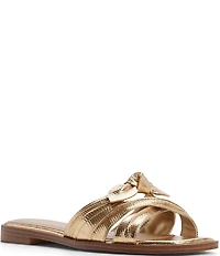 ALDO Sunbeam Lizard Embossed Bow Flat Slide Sandals