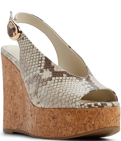 ALDO Tatianah Snake Embossed Slingback Platform Wedge Sandals