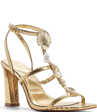 ALDO Taylar Metallic Snake Print Square Toe Sealife Dress Sandals