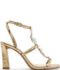 ALDO Taylar Metallic Snake Print Square Toe Sealife Dress Sandals