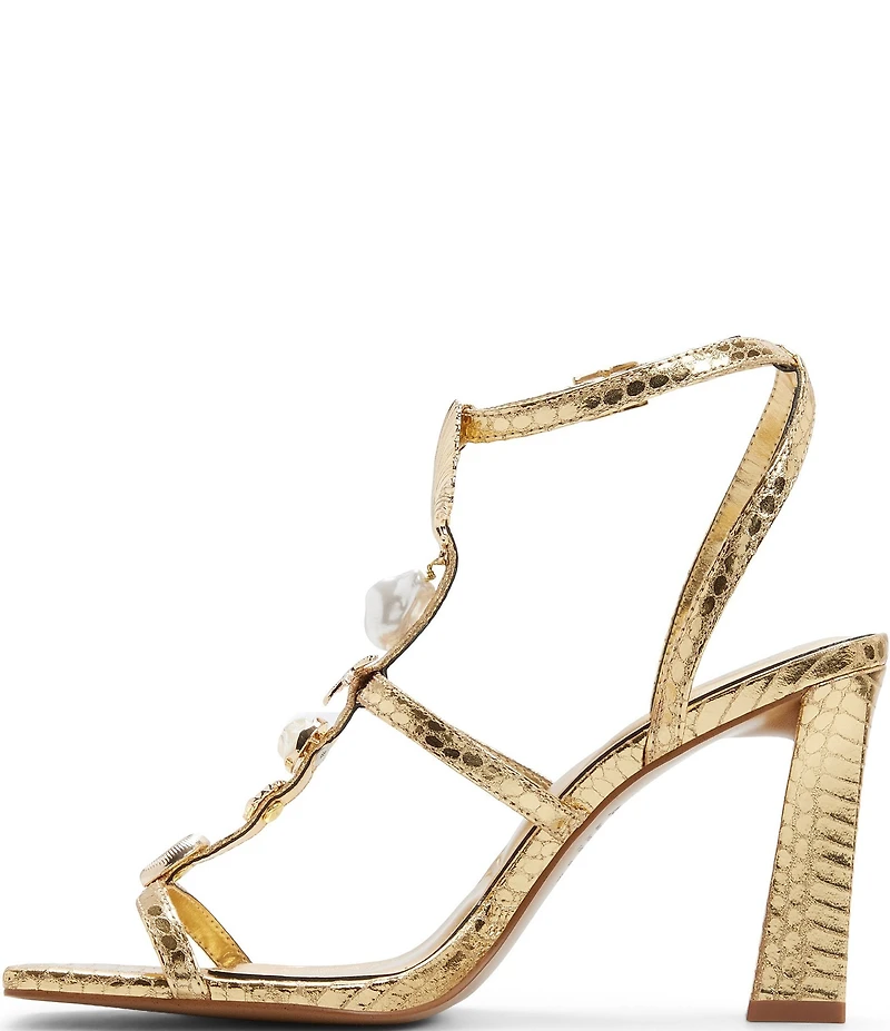 ALDO Taylar Metallic Snake Print Square Toe Sealife Dress Sandals