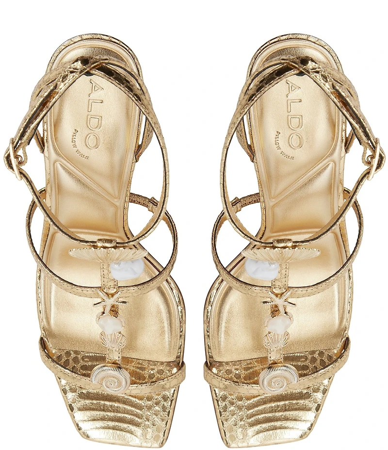 ALDO Taylar Metallic Snake Print Square Toe Sealife Dress Sandals
