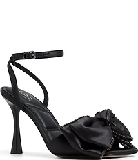 ALDO Tinsel Satin Ankle Wrap Rhinestone Embellished Bow Dress Sandals