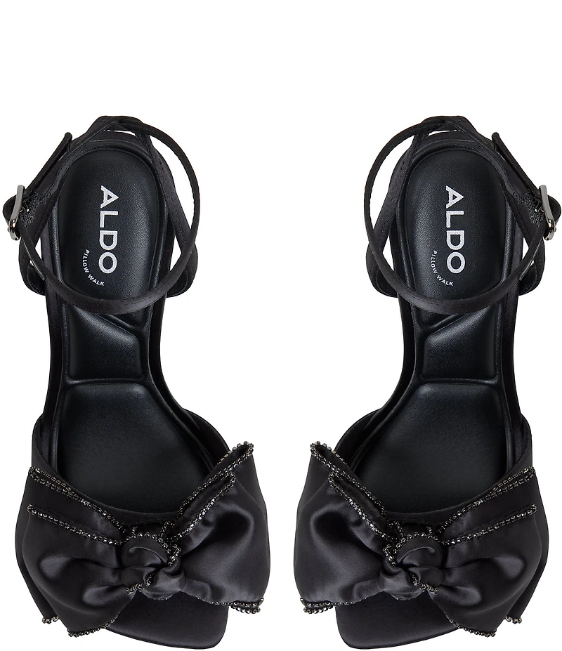 ALDO Tinsel Satin Ankle Strap Rhinestone Embellished Bow Dress Sandals