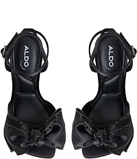 ALDO Tinsel Satin Ankle Strap Rhinestone Embellished Bow Dress Sandals