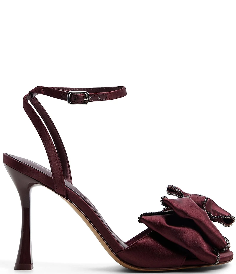 ALDO Tinsel Satin Ankle Strap Rhinestone Embellished Bow Dress Sandals