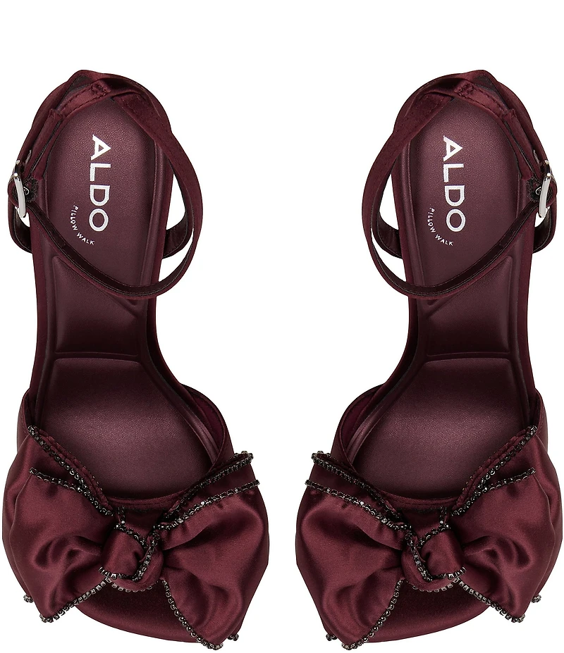 ALDO Tinsel Satin Ankle Strap Rhinestone Embellished Bow Dress Sandals