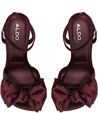 ALDO Tinsel Satin Ankle Strap Rhinestone Embellished Bow Dress Sandals