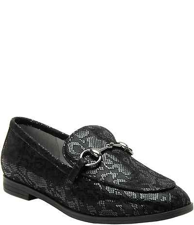 Alegria Aliya Snake Print Leather Bit Buckle Loafers