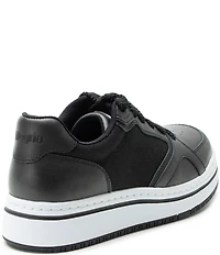 Alegria Alyster Leather and Canvas Perforated Detail Lace Up Platform Sneakers