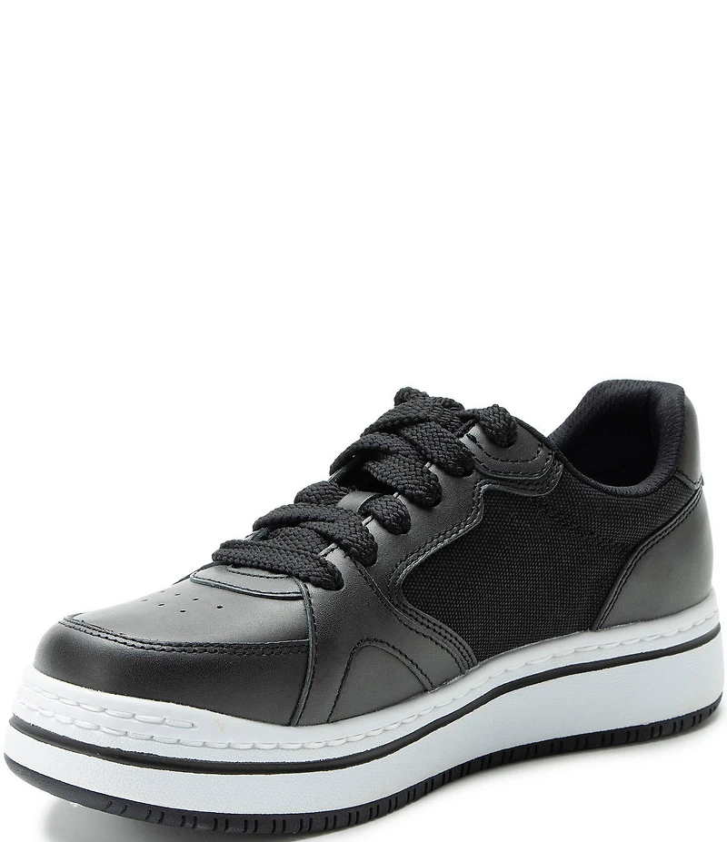 Alegria Alyster Leather and Canvas Perforated Detail Lace Up Platform Sneakers