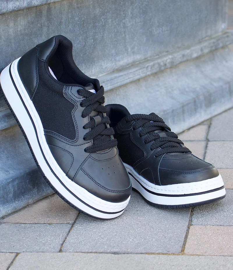 Alegria Alyster Leather and Canvas Perforated Detail Lace Up Platform Sneakers