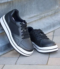 Alegria Alyster Leather and Canvas Perforated Detail Lace Up Platform Sneakers