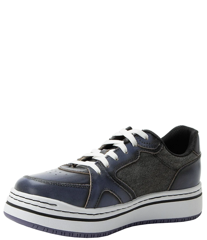 Alegria Alyster Leather and Canvas Perforated Detail Lace Up Platform Sneakers