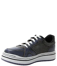 Alegria Alyster Leather and Canvas Perforated Detail Lace Up Platform Sneakers