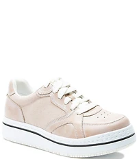 Alegria Alyster Leather and Canvas Perforated Detail Lace Up Platform Sneakers
