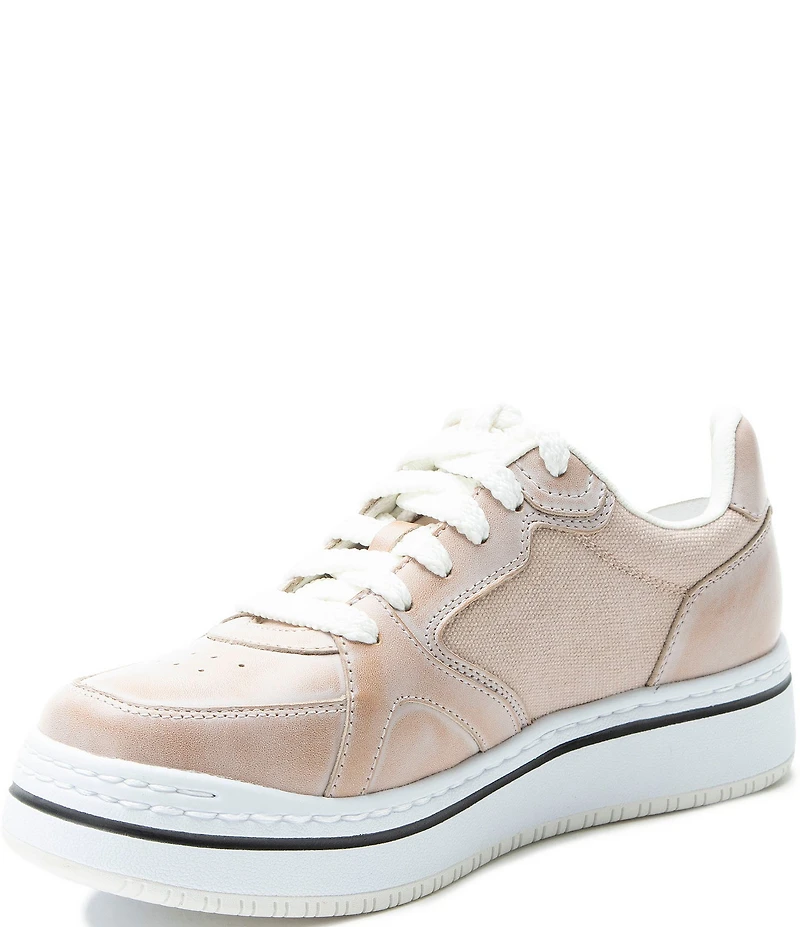 Alegria Alyster Leather and Canvas Perforated Detail Lace Up Platform Sneakers