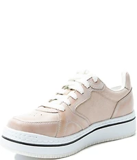 Alegria Alyster Leather and Canvas Perforated Detail Lace Up Platform Sneakers