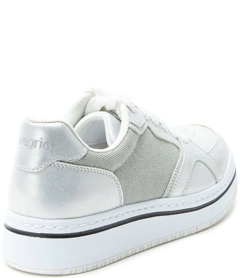 Alegria Alyster Leather and Canvas Perforated Detail Lace Up Platform Sneakers