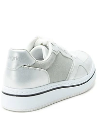 Alegria Alyster Leather and Canvas Perforated Detail Lace Up Platform Sneakers