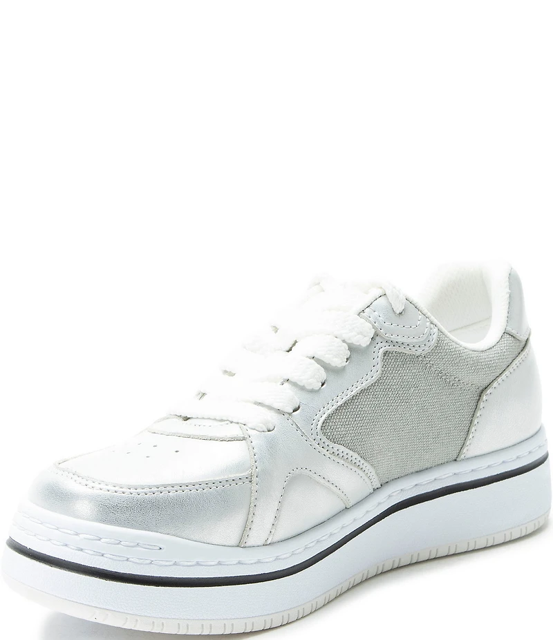 Alegria Alyster Leather and Canvas Perforated Detail Lace Up Platform Sneakers