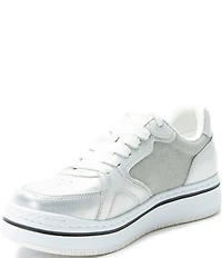 Alegria Alyster Leather and Canvas Perforated Detail Lace Up Platform Sneakers