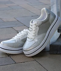 Alegria Alyster Leather and Canvas Perforated Detail Lace Up Platform Sneakers