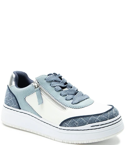 Alegria Averie Denim and Suede Zip Platform Sneakers