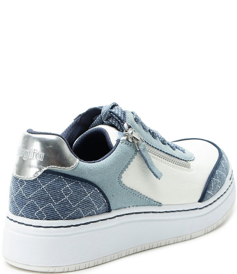 Alegria Averie Denim and Suede Zip Platform Sneakers