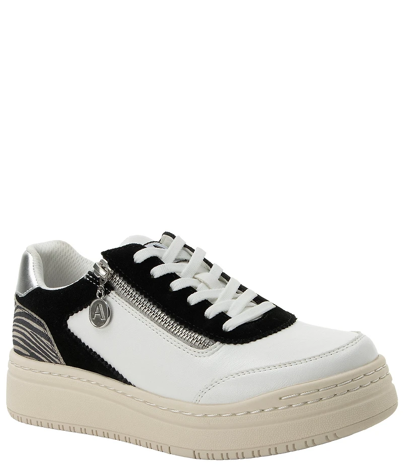 Alegria Averie Zebra Print Accent Zip Platform Sneakers