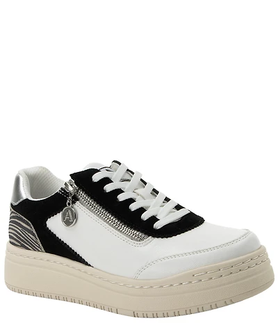 Alegria Averie Zebra Print Accent Zip Platform Sneakers