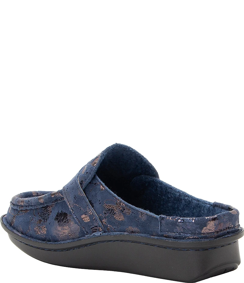 Alegria Brigid Lumen Print Suede Buckle Strap Mule Clogs