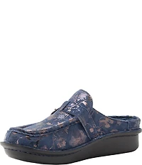 Alegria Brigid Lumen Print Suede Buckle Strap Mule Clogs