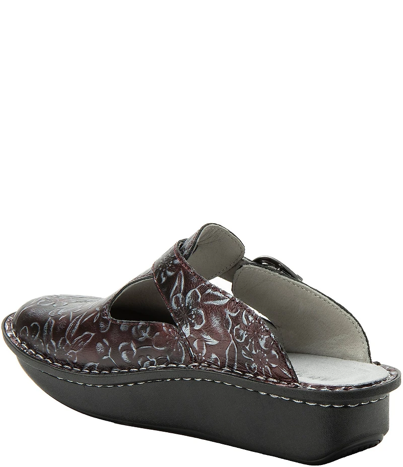 Alegria Classic Floral Embossed Leather Clogs