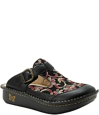 Alegria Classic Leather and Floral Embroidered Clogs