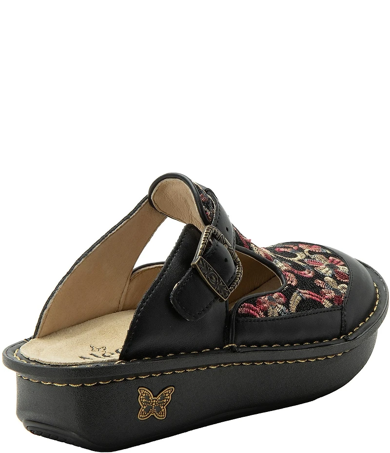 Alegria Classic Leather and Floral Embroidered Clogs