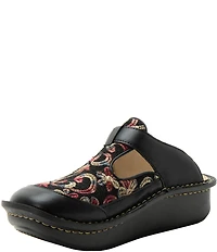 Alegria Classic Leather and Floral Embroidered Clogs