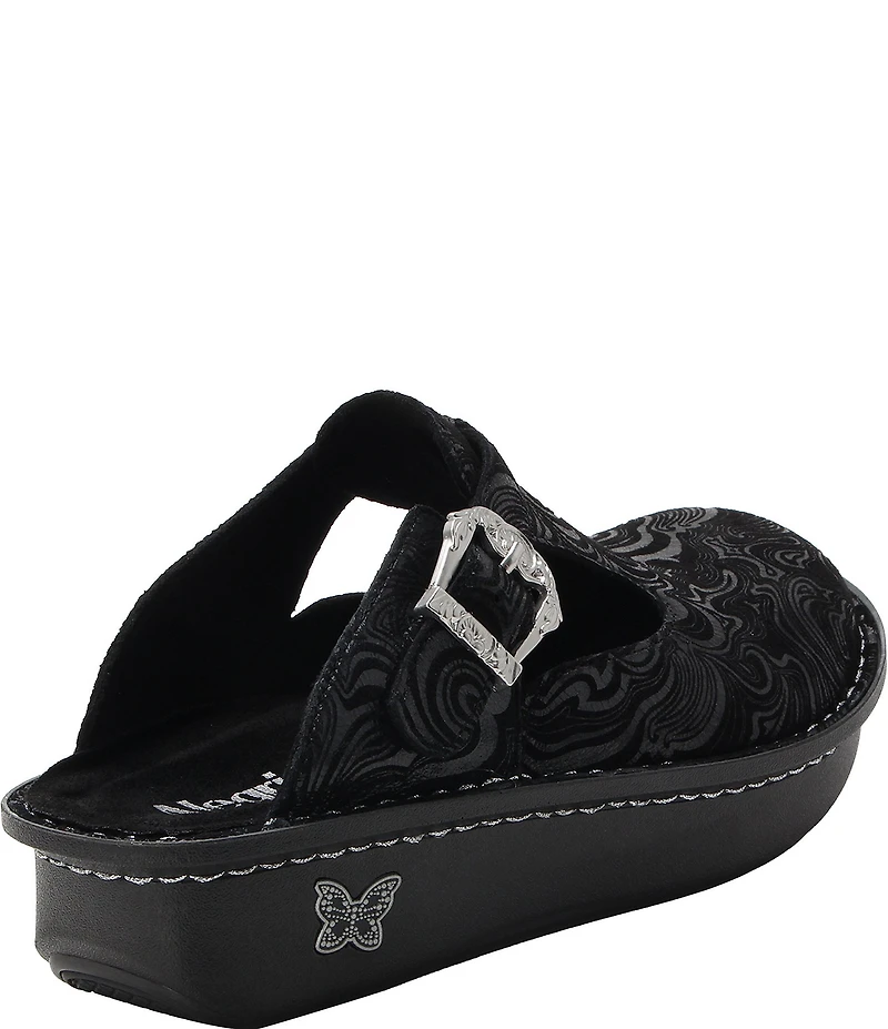 Alegria Classic Swirling Etched Leather Clogs
