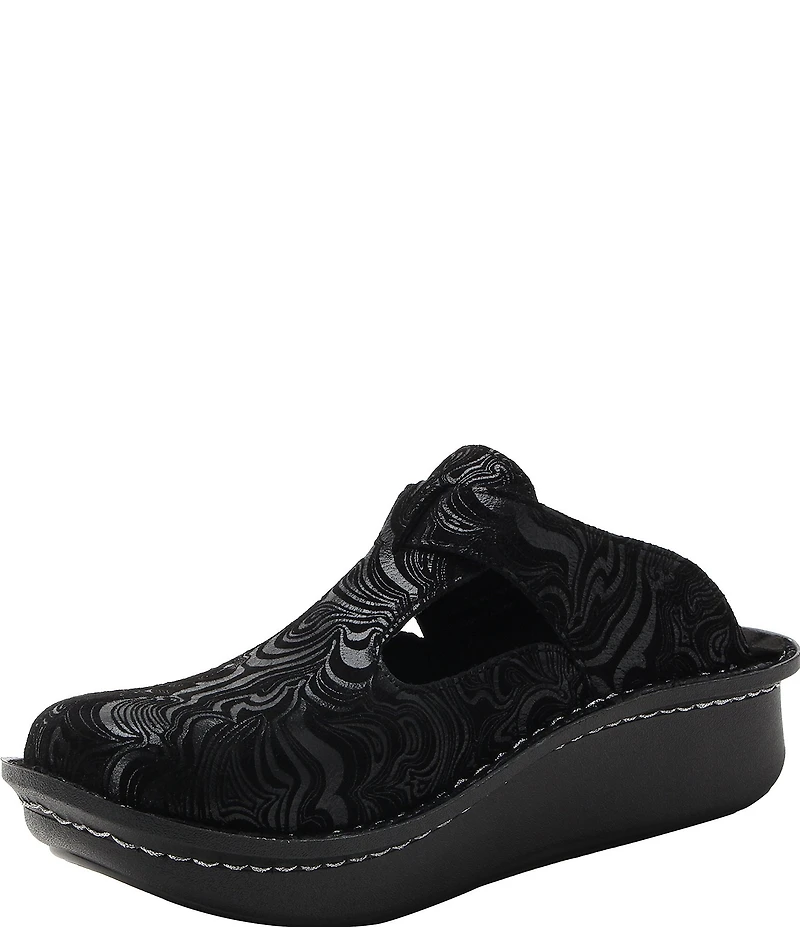 Alegria Classic Swirling Etched Leather Clogs