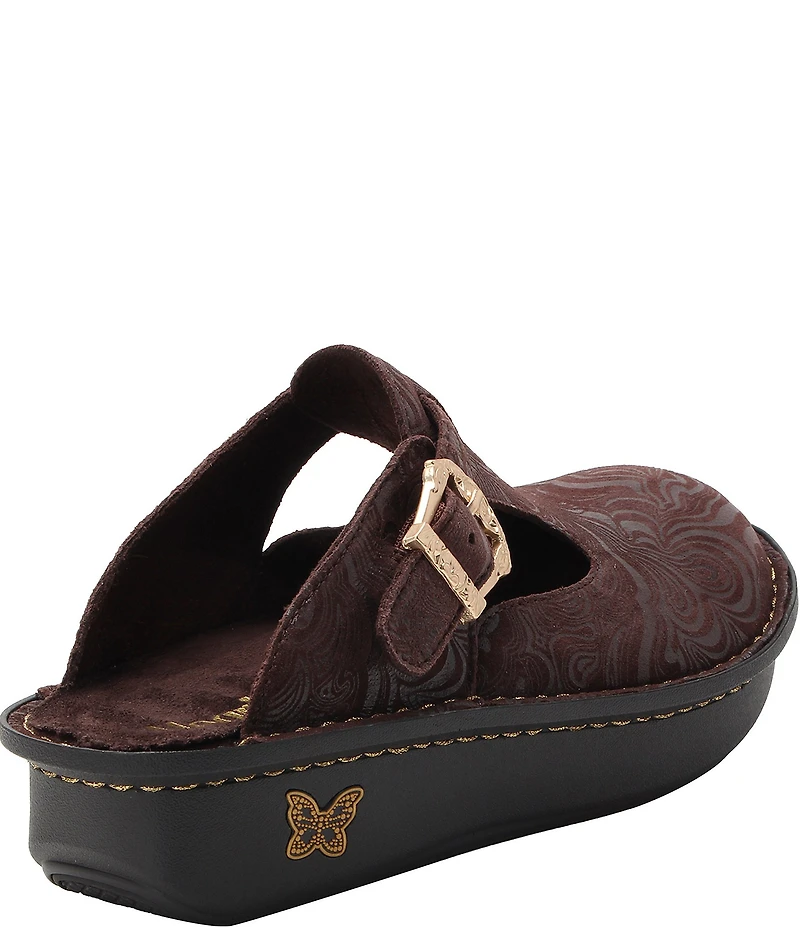 Alegria Classic Swirling Etched Leather Clogs