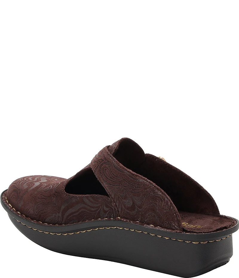 Alegria Classic Swirling Etched Leather Clogs