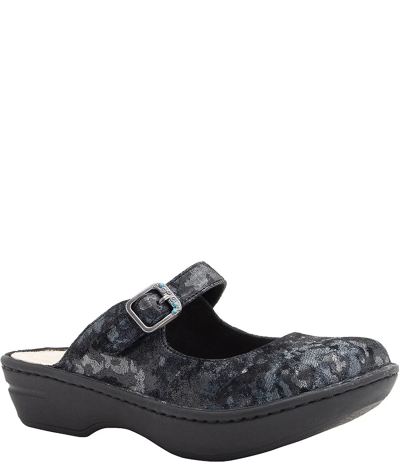 Alegria Fabel Printed Ink Storm Printed Leather Mary Jane Mule Clogs