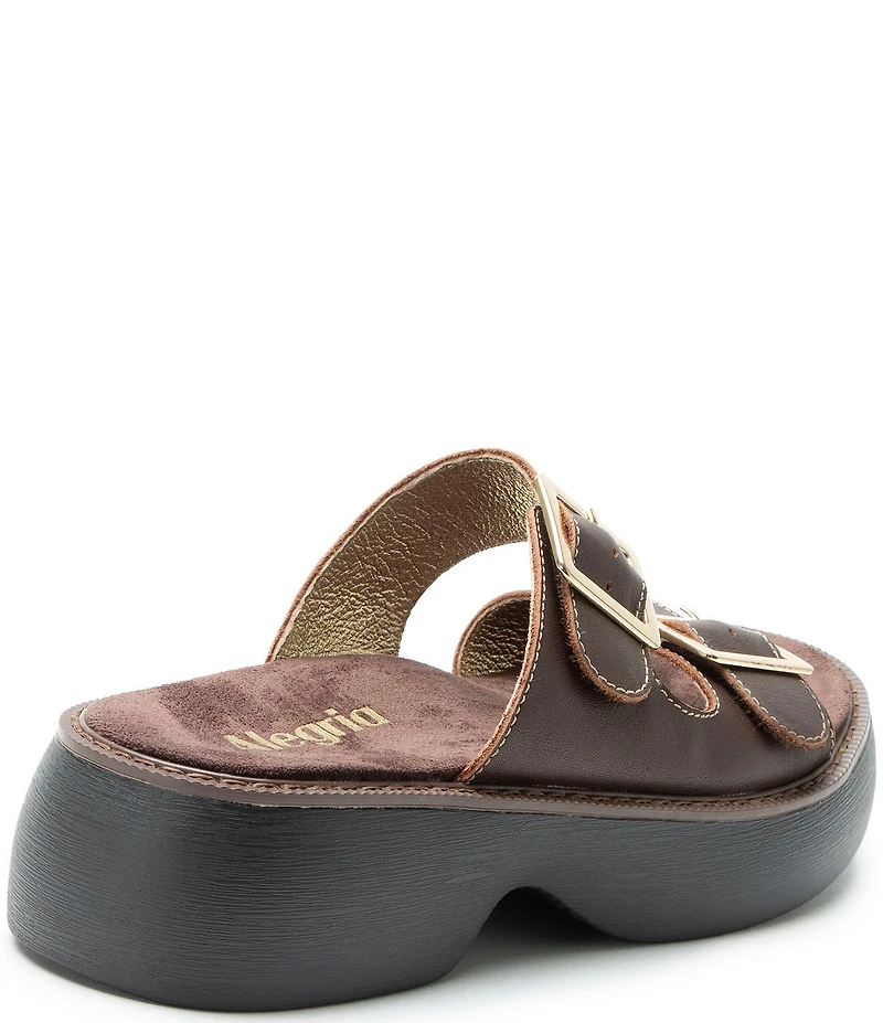Alegria Iza Leather Buckle Hardware Hook-and-Loop Platform Slide Sandals
