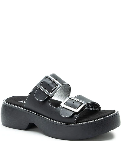 Alegria Iza Leather Buckle Hardware Hook-and-Loop Platform Slide Sandals