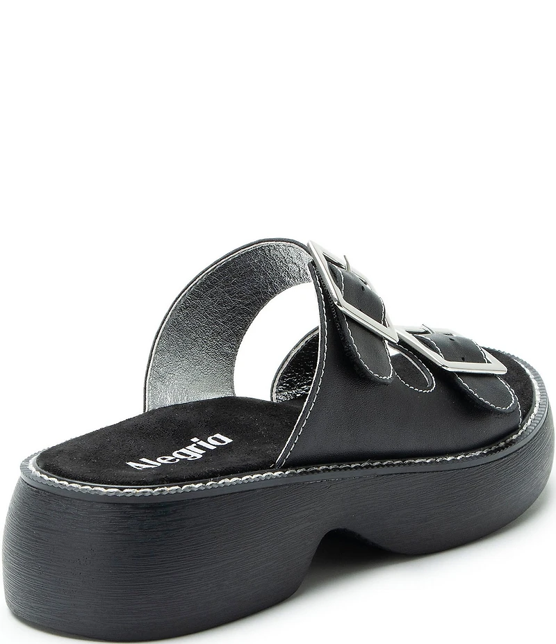 Alegria Iza Leather Buckle Hardware Hook-and-Loop Platform Slide Sandals