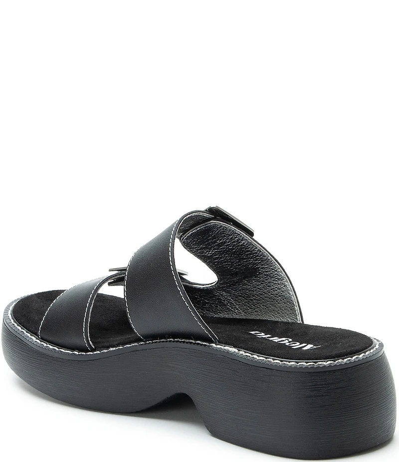 Alegria Iza Leather Buckle Hardware Hook-and-Loop Platform Slide Sandals