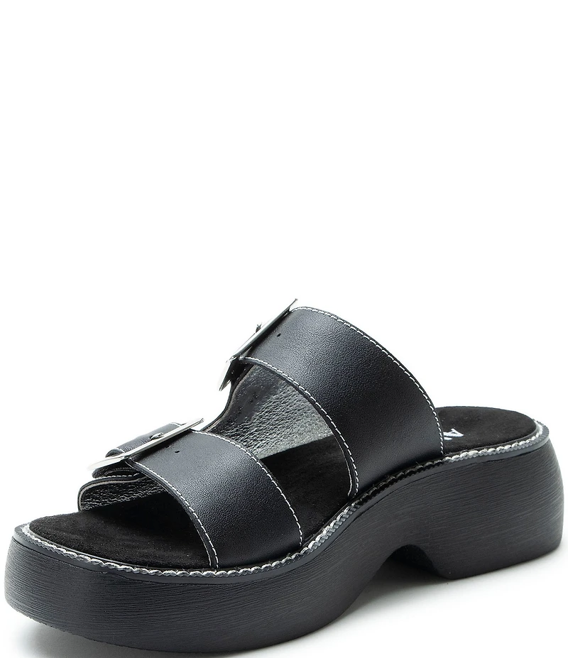 Alegria Iza Leather Buckle Hardware Hook-and-Loop Platform Slide Sandals