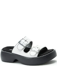 Alegria Iza Leather Buckle Hardware Hook-and-Loop Platform Slide Sandals