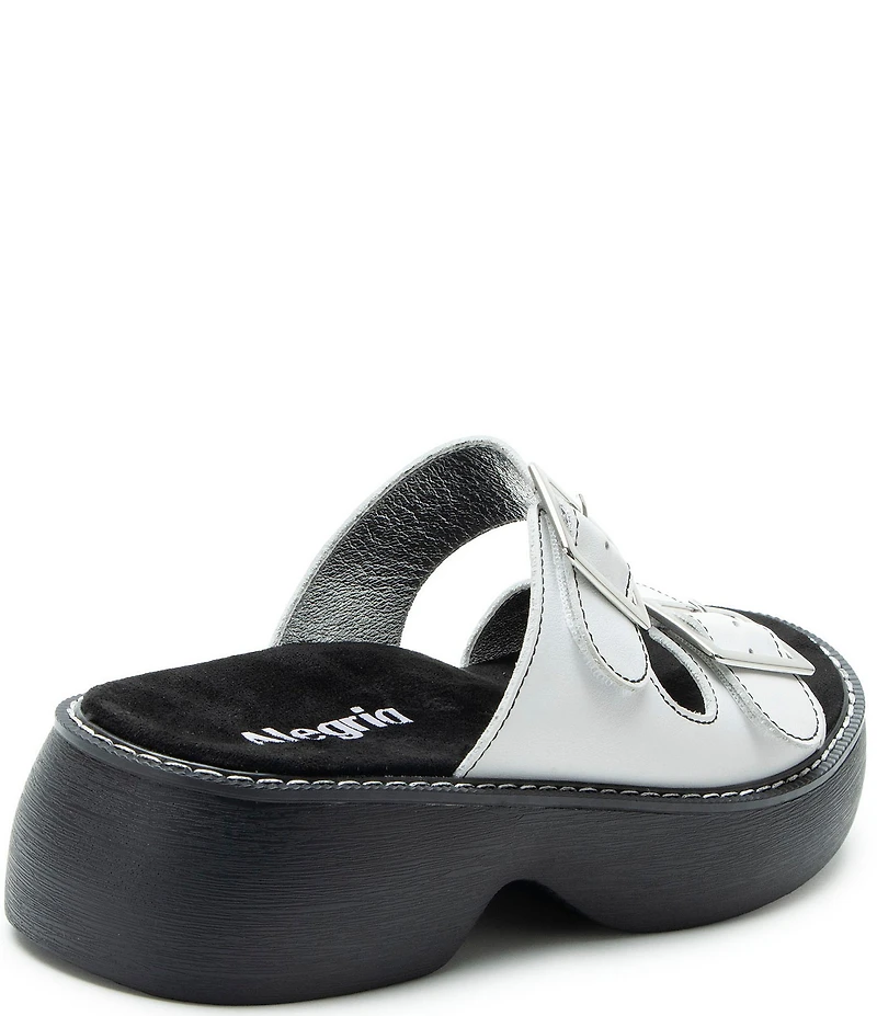 Alegria Iza Leather Buckle Hardware Hook-and-Loop Platform Slide Sandals
