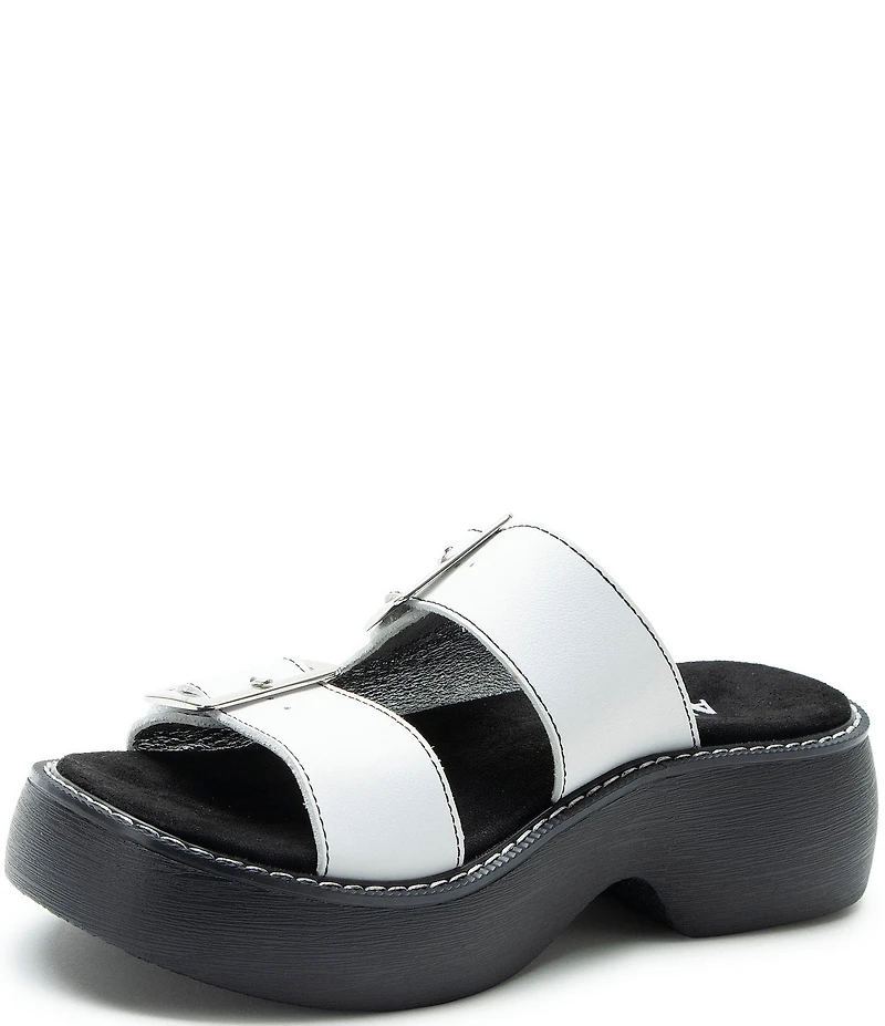 Alegria Iza Leather Buckle Hardware Hook-and-Loop Platform Slide Sandals
